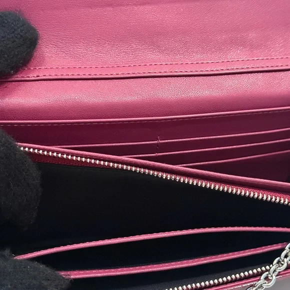 Christian Lady Dior Fuchsia Patent Leather Cannage Rendezvous Wallet Chain WOC - Picture 9 of 11